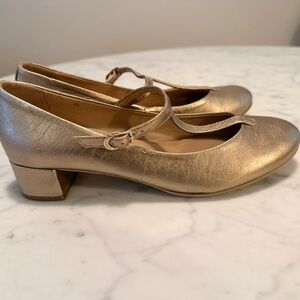 Anthropologie Gold Block Heel Mary Janes
